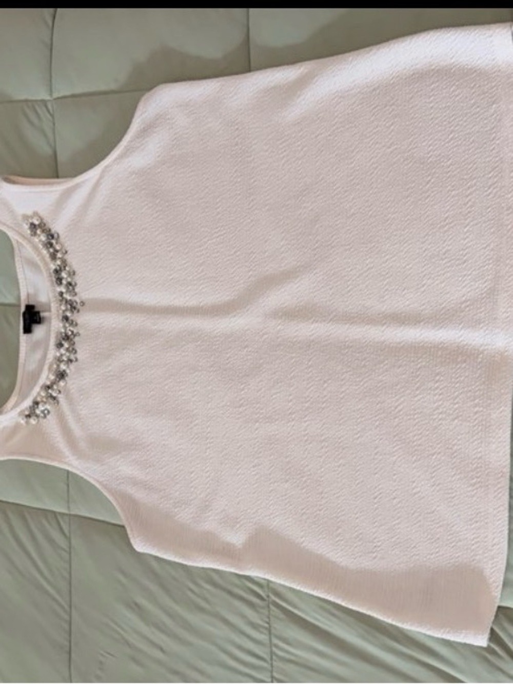 Anna Sui White Sleeveless Tank with Crystal Neckline